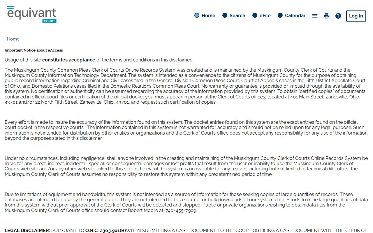 Muskingum County case search Clerk eServices entrance