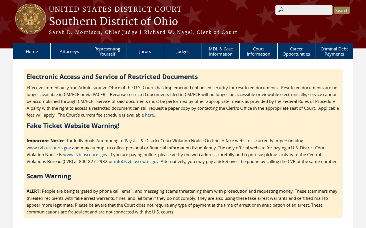 Muskingum County case search Southern District of Ohio federal court page
