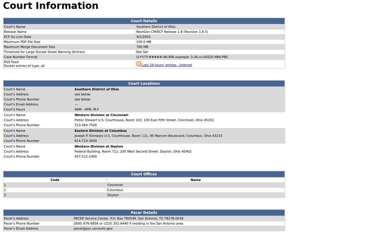 Muskingum County case search Southern District Ohio CM ECF information