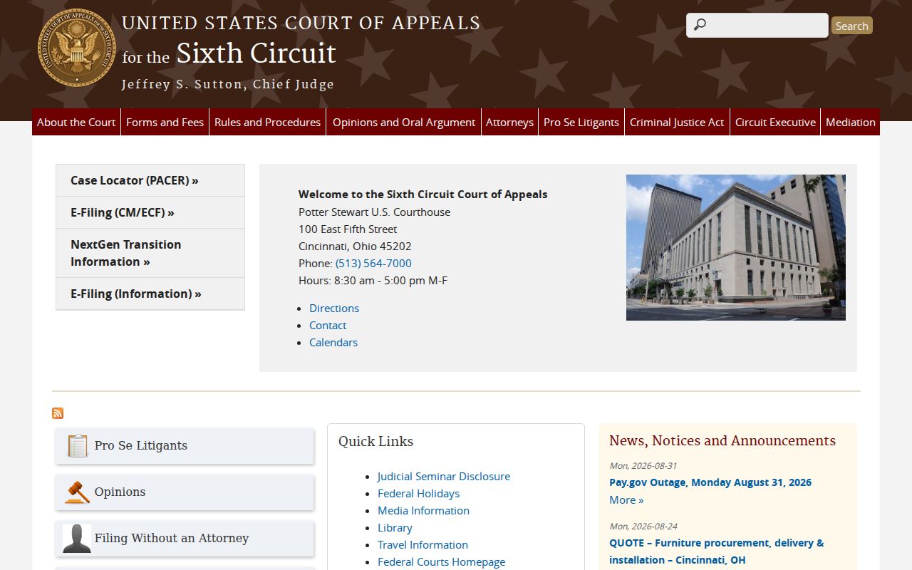 Muskingum County case search Sixth Circuit federal appeals page