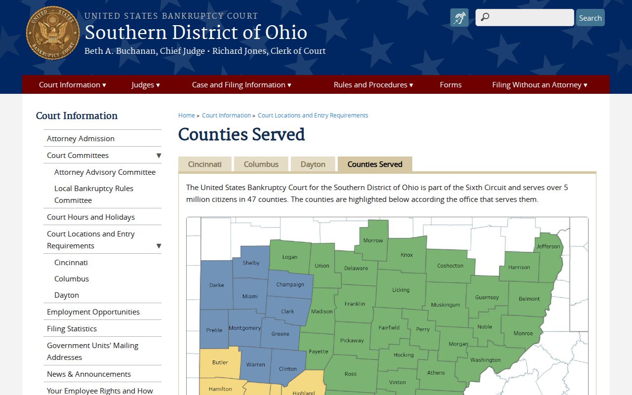 Muskingum County case search bankruptcy court counties served page