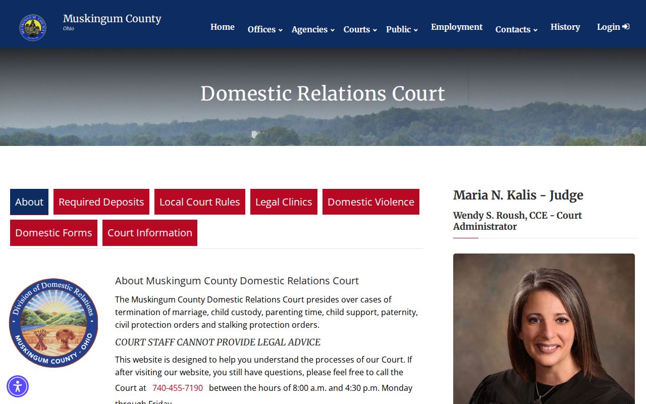 Muskingum County civil dockets Domestic Relations Court information