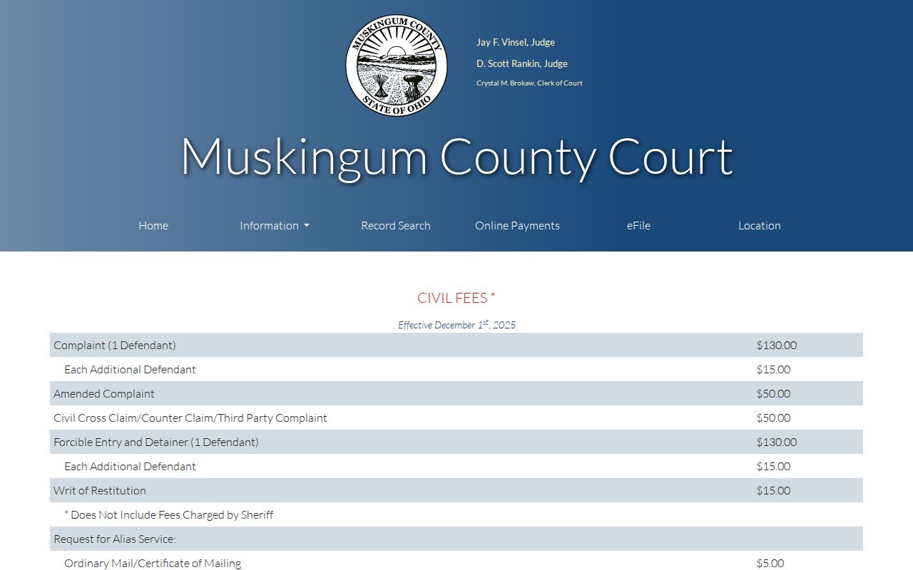 Muskingum County civil dockets County Court Civil Division