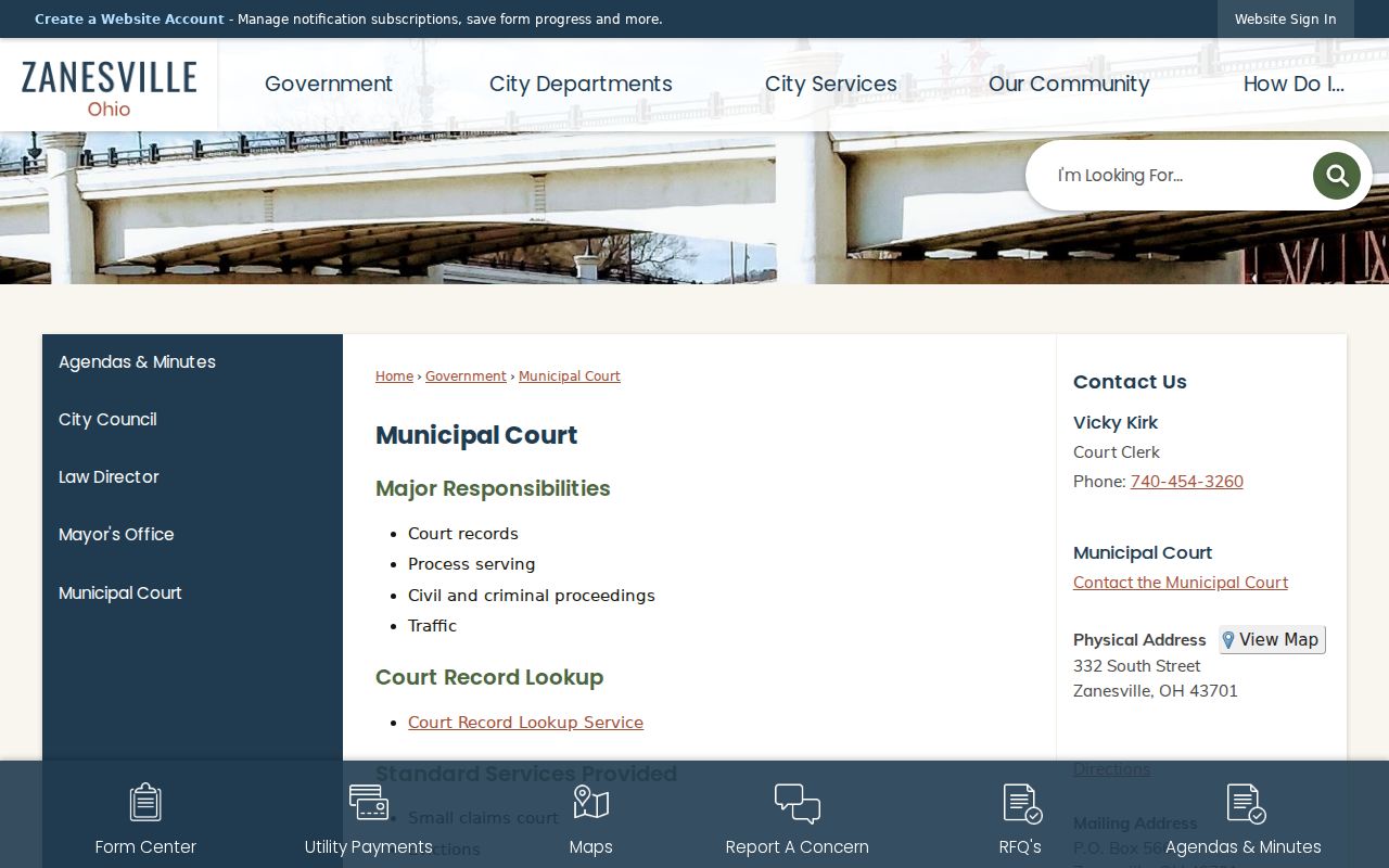 Muskingum County court calendar Zanesville Municipal Court page