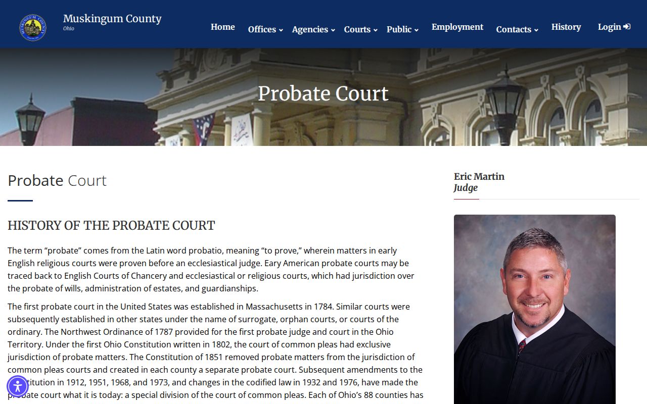 Muskingum County court records Probate Court request page