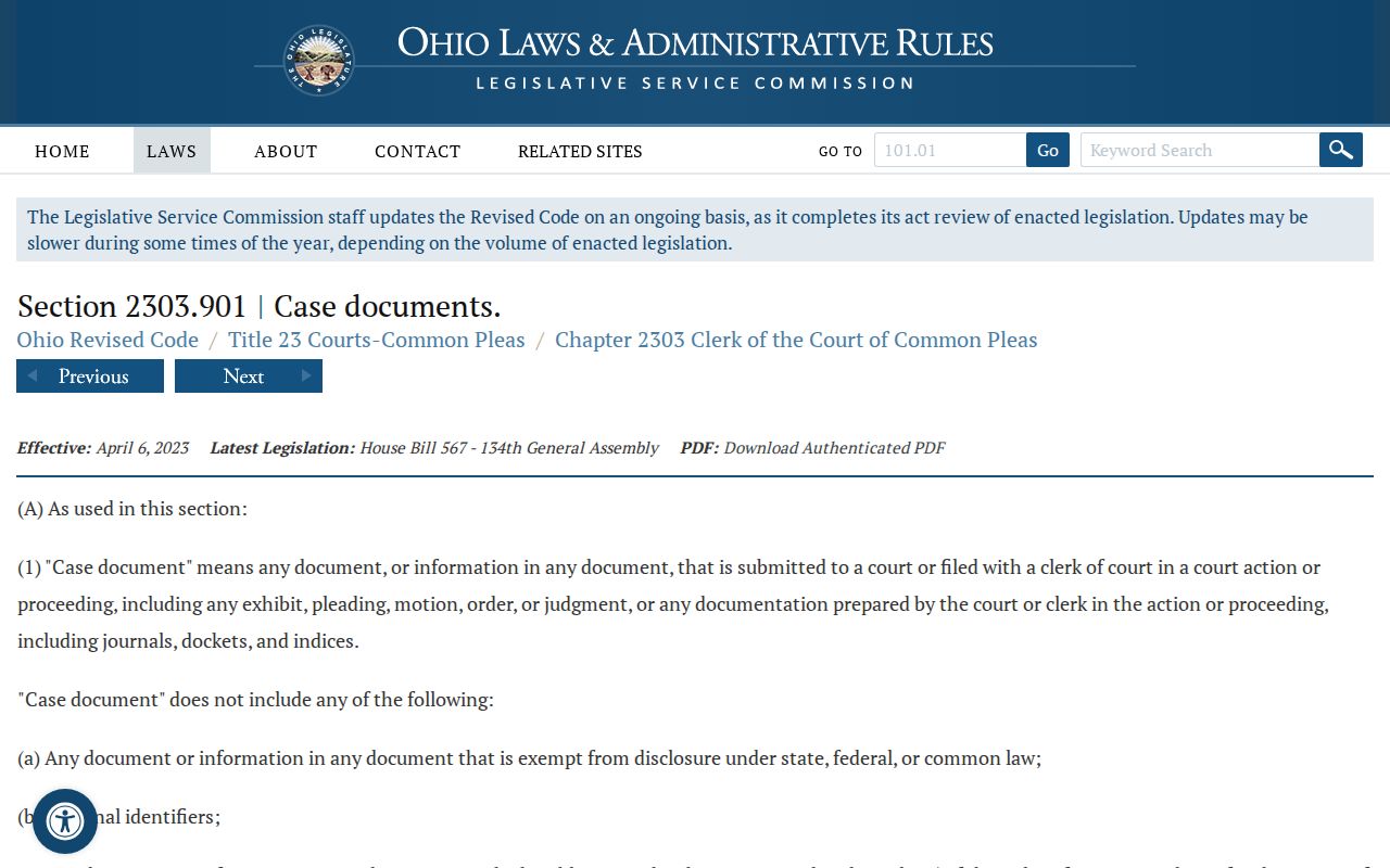 Muskingum County court records Ohio Revised Code 2303.901 page