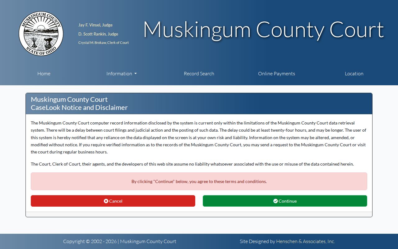 Muskingum County criminal dockets County Court CaseLook notice
